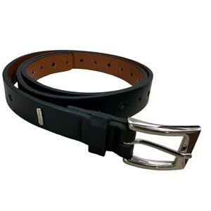 Anne Klein Women's Black Belt, Silver Rectangle Buckle, Large